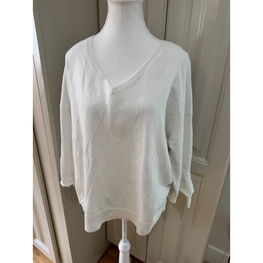 LOFT Outlet Womens XL Cream V-Neck Long‎ Sleeve Knit Pullover Sweater